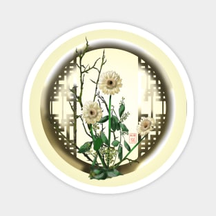 Pretty pale yellow ikebana chrysanthemums Magnet